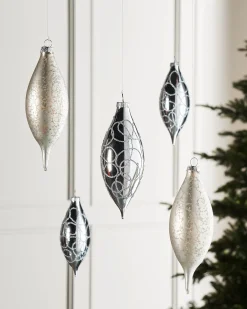 Silver Glass Baubles, 5 Pack, 15 Cm