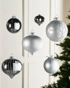 Silver Glass Baubles, 6 Pack, 10 Cm