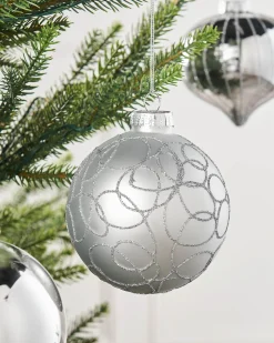 Silver Glass Baubles, 6 Pack, 10 Cm