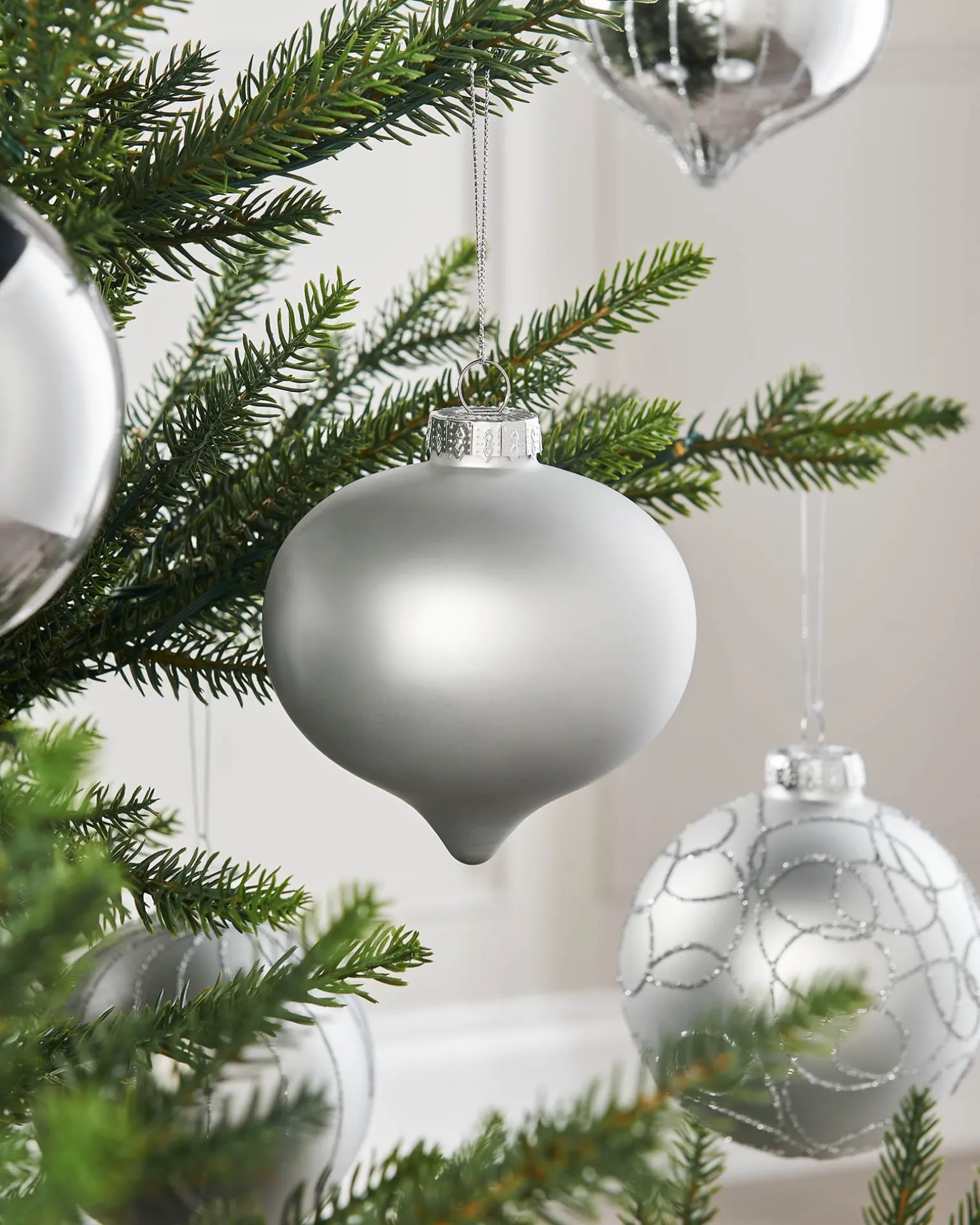 Silver Glass Baubles, 6 Pack, 10 Cm