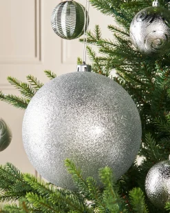 Silver Large Glitter Shatterproof Bauble, 20 Cm
