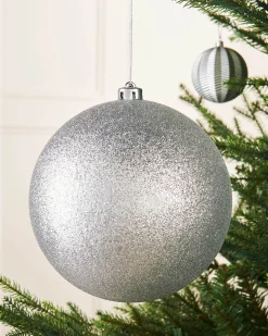 Silver Large Glitter Shatterproof Bauble, 20 Cm