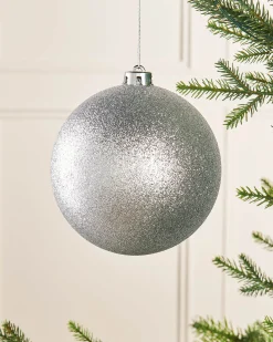 Silver Large Glitter Shatterproof Bauble, 15 Cm
