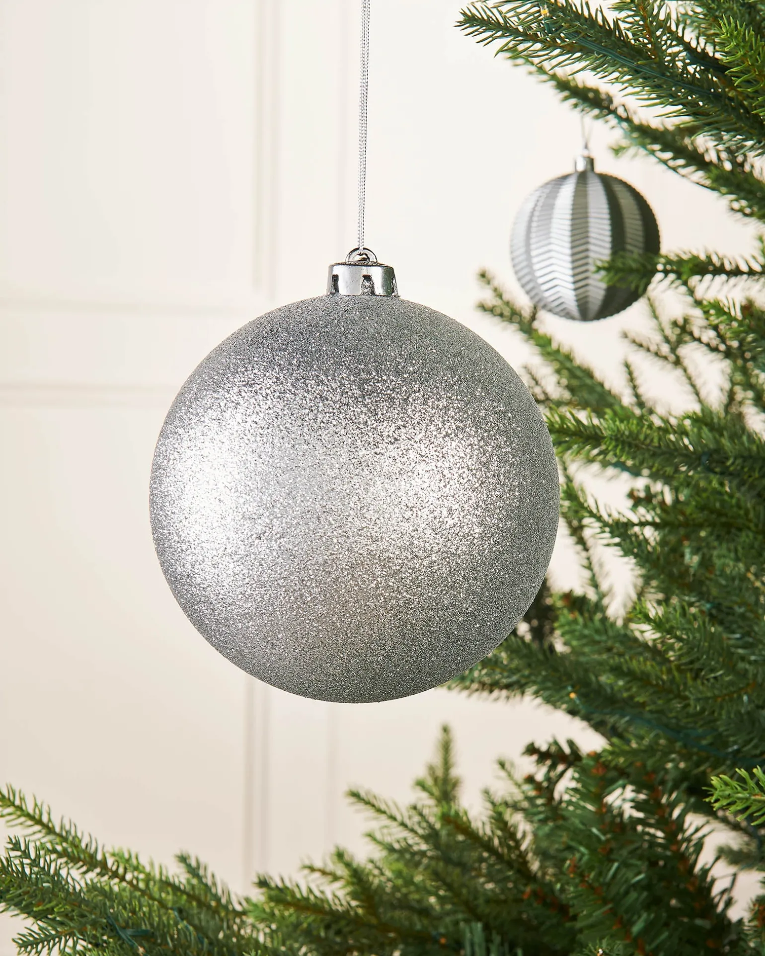 Silver Large Glitter Shatterproof Bauble, 15 Cm