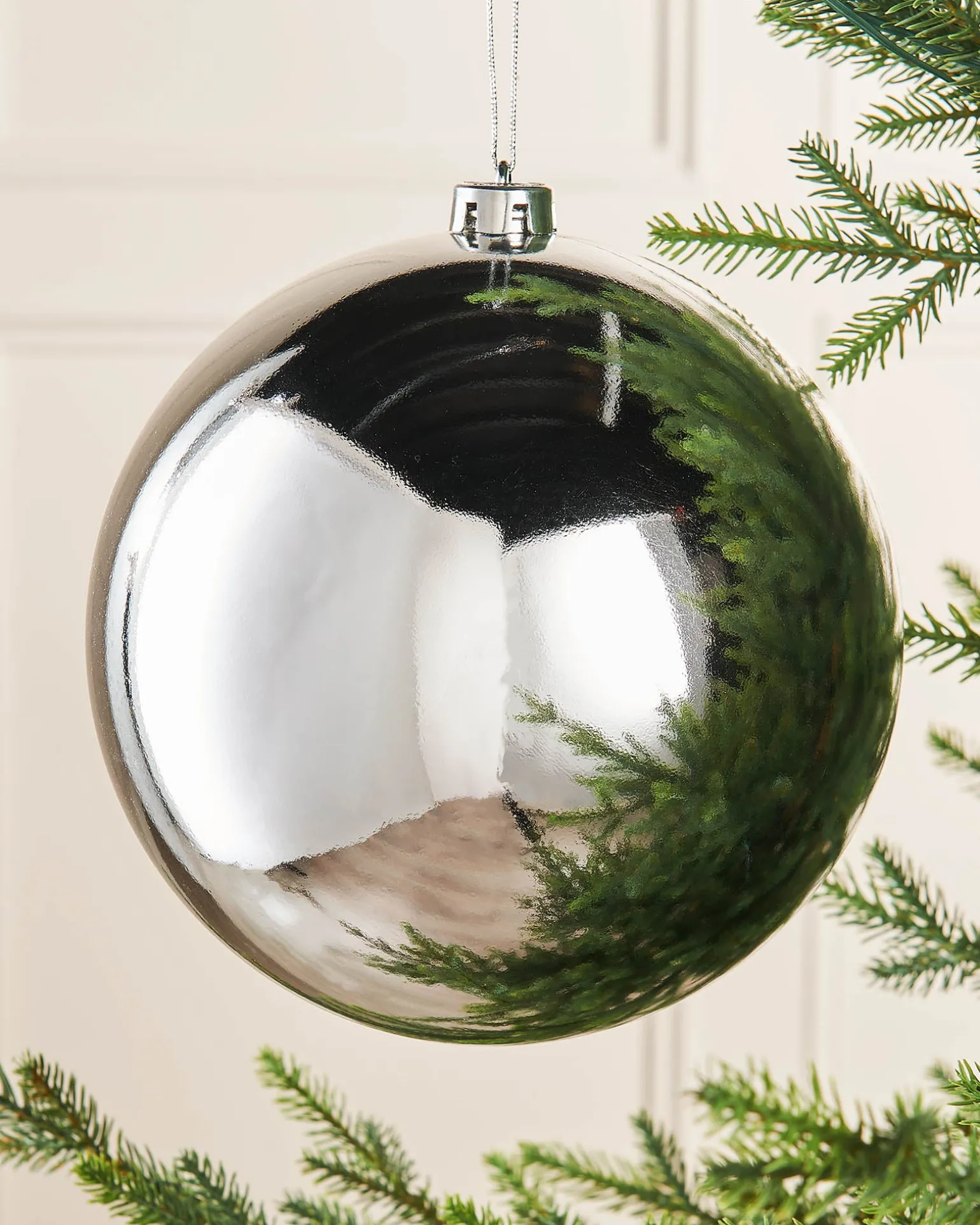 Silver Large Gloss Shatterproof Bauble, 20 Cm