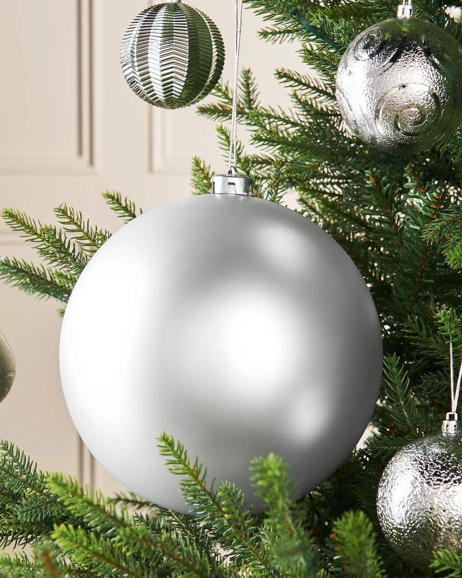 Silver Large Matt Shatterproof Bauble, 20 Cm
