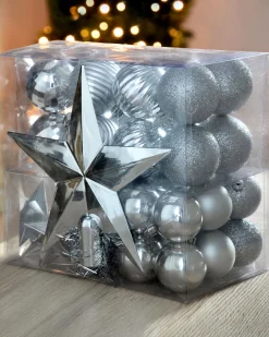 Silver Shatterproof Baubles Set, 42 Pack
