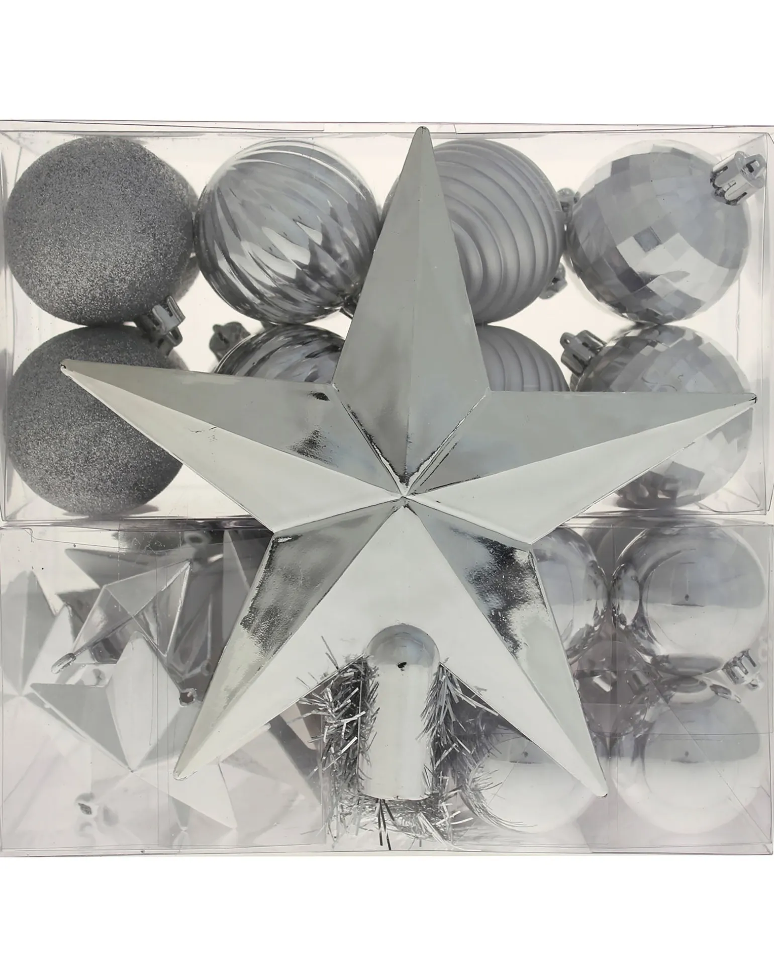 Silver Shatterproof Baubles Set, 42 Pack