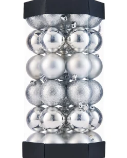 Silver Shatterproof Baubles, 42 Pack, 6 Cm