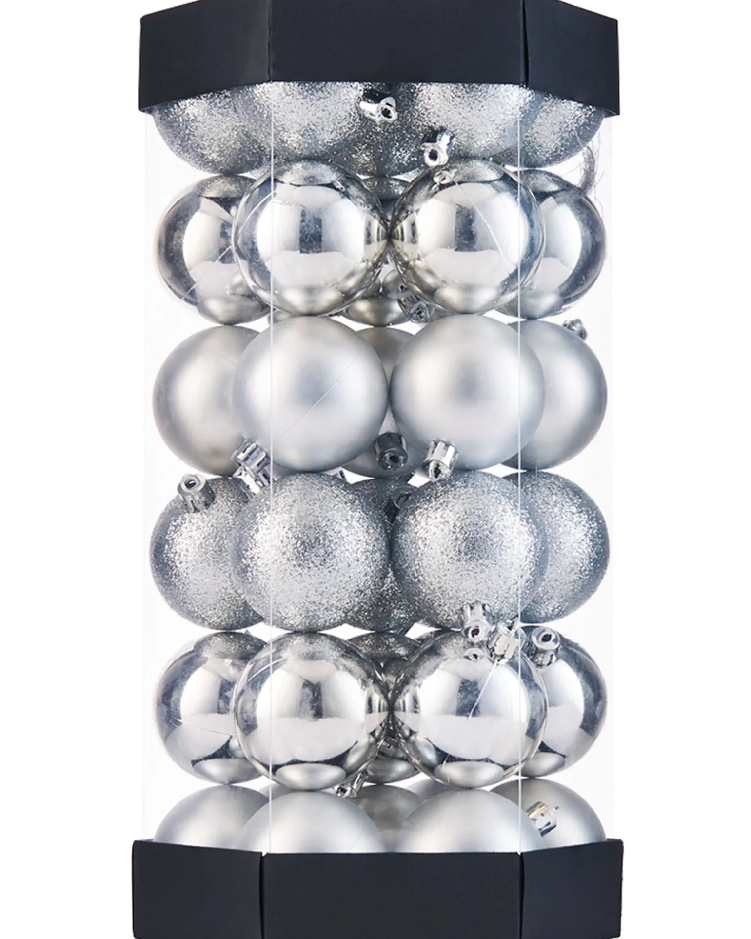 Silver Shatterproof Baubles, 42 Pack, 6 Cm