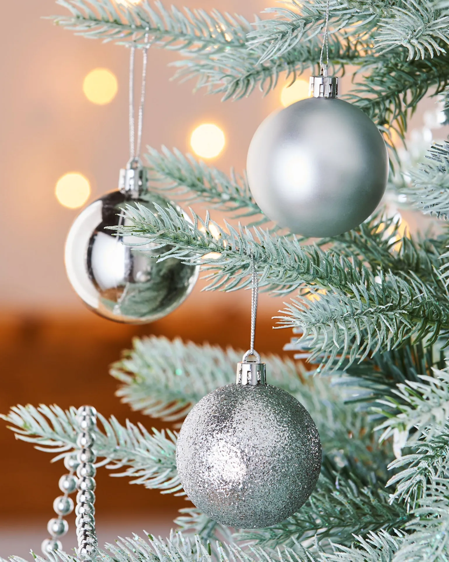 Silver Shatterproof Baubles, 42 Pack, 6 Cm