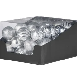 Silver Shatterproof Baubles, 50 Pack, 6 Cm