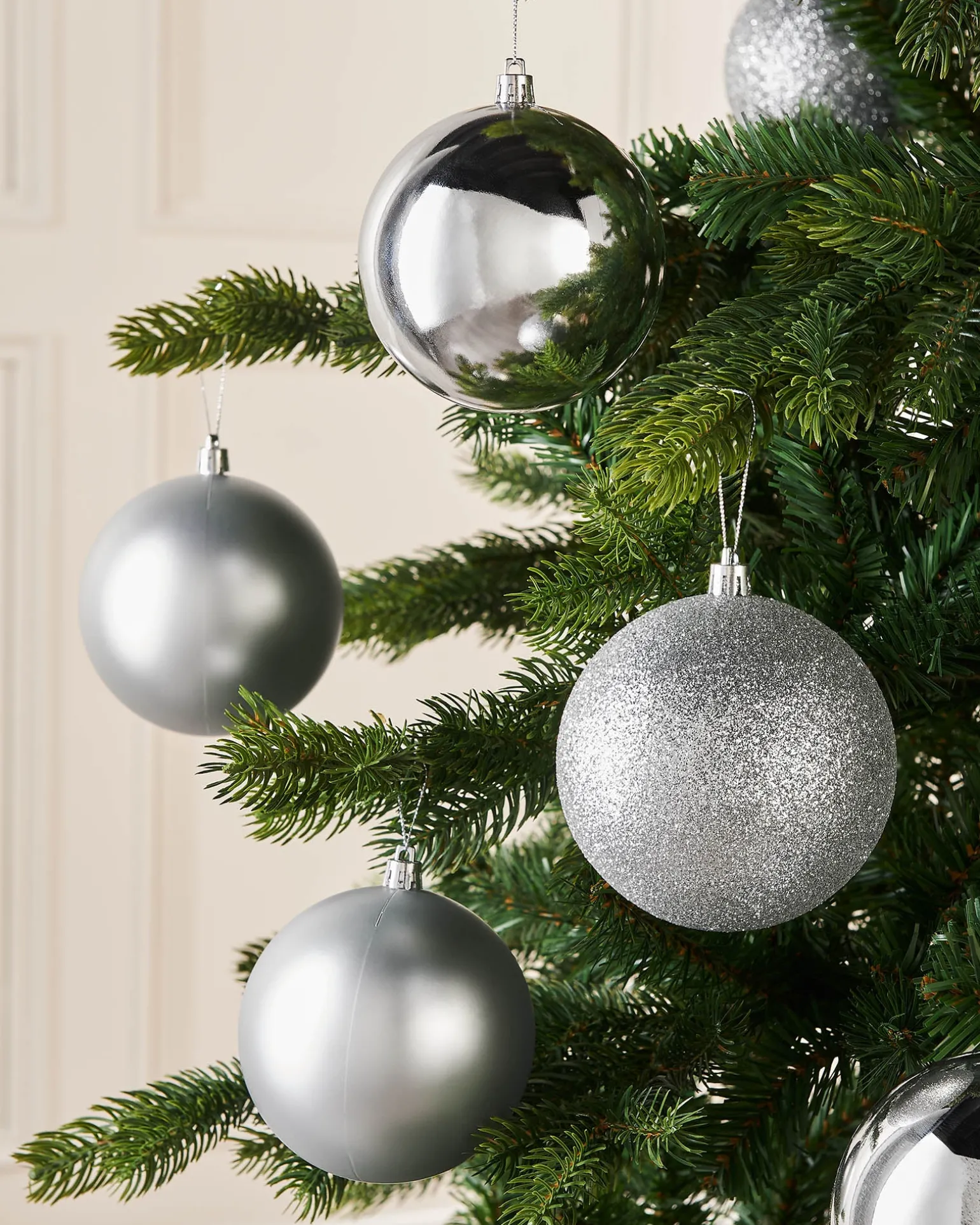 Silver Shatterproof Baubles, 9 Pack, 10 Cm
