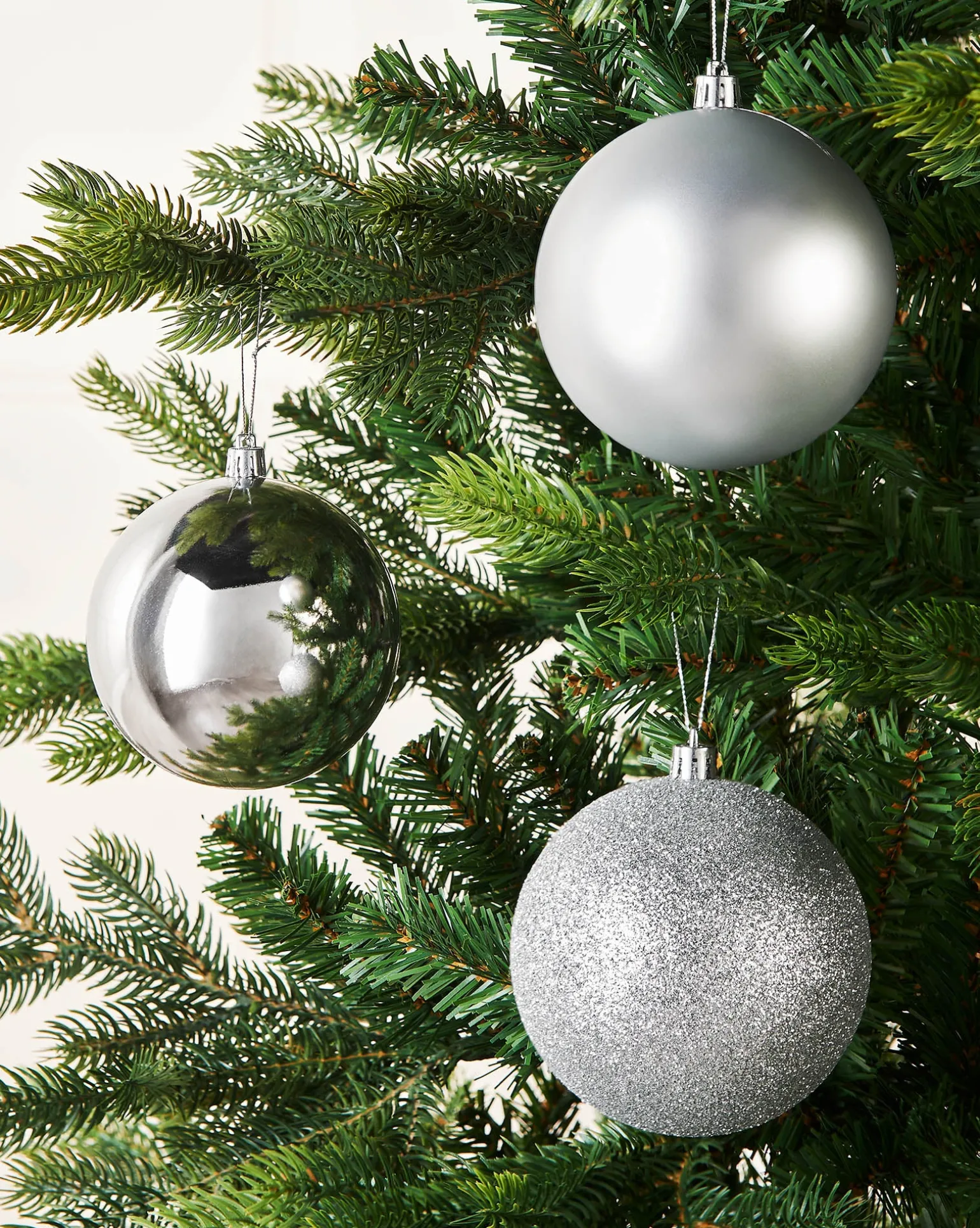 Silver Shatterproof Baubles, 9 Pack, 10 Cm