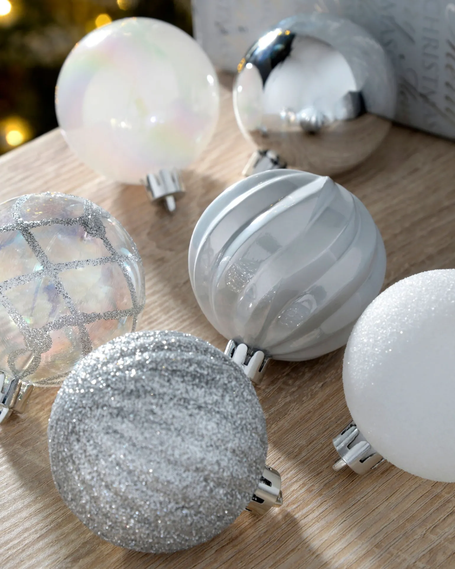 Silver Shatterproof Baubles, 48 Pack, 6 Cm