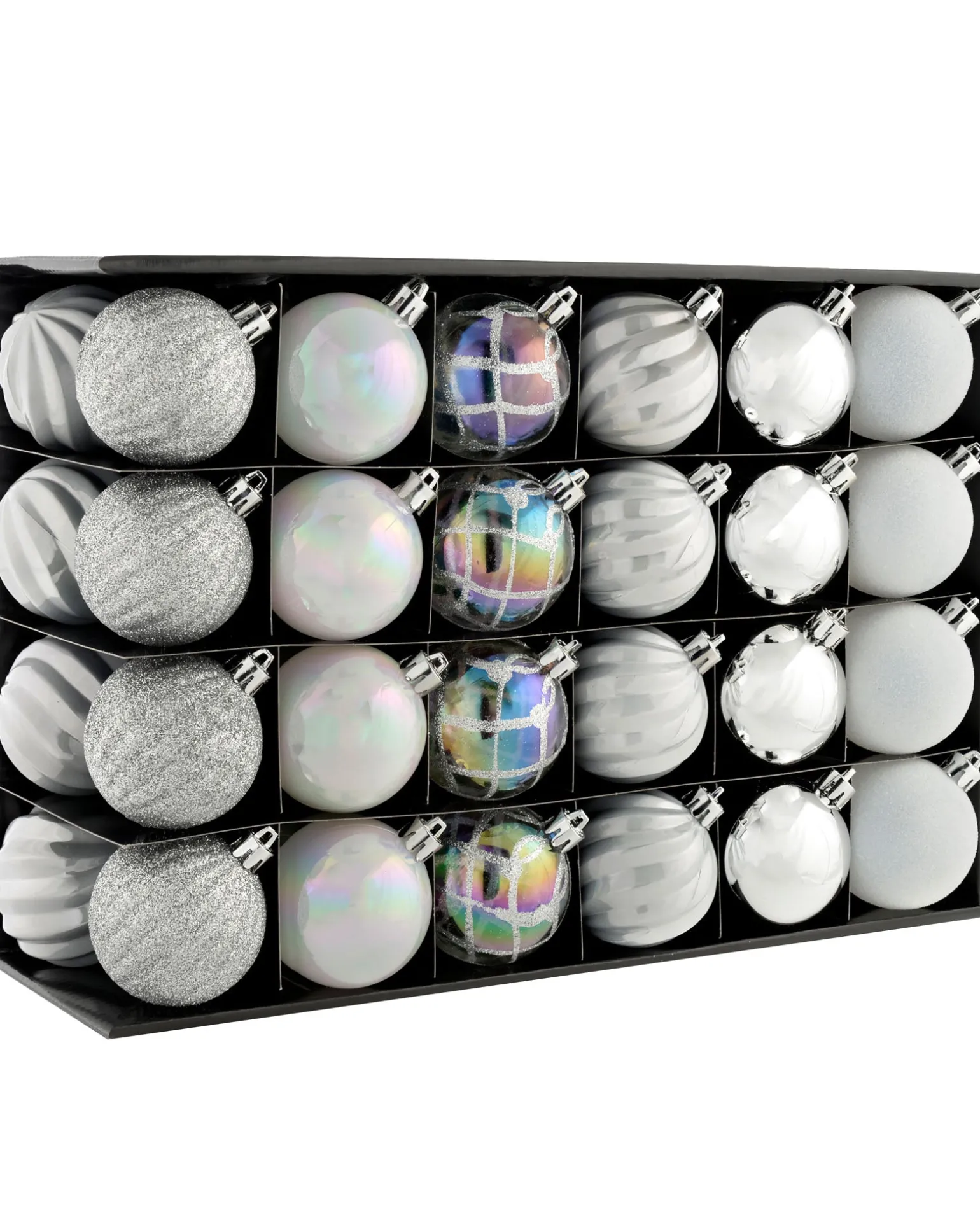 Silver Shatterproof Baubles, 48 Pack, 6 Cm