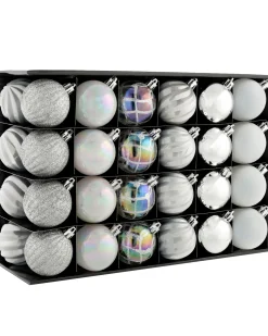 Silver Shatterproof Baubles, 48 Pack, 6 Cm
