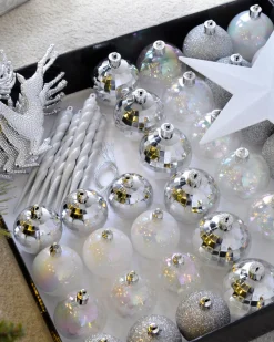 Silver Shatterproof Baubles Set, 50 Pack