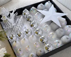 Silver Shatterproof Baubles Set, 50 Pack