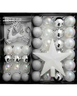 Silver Shatterproof Baubles Set, 50 Pack