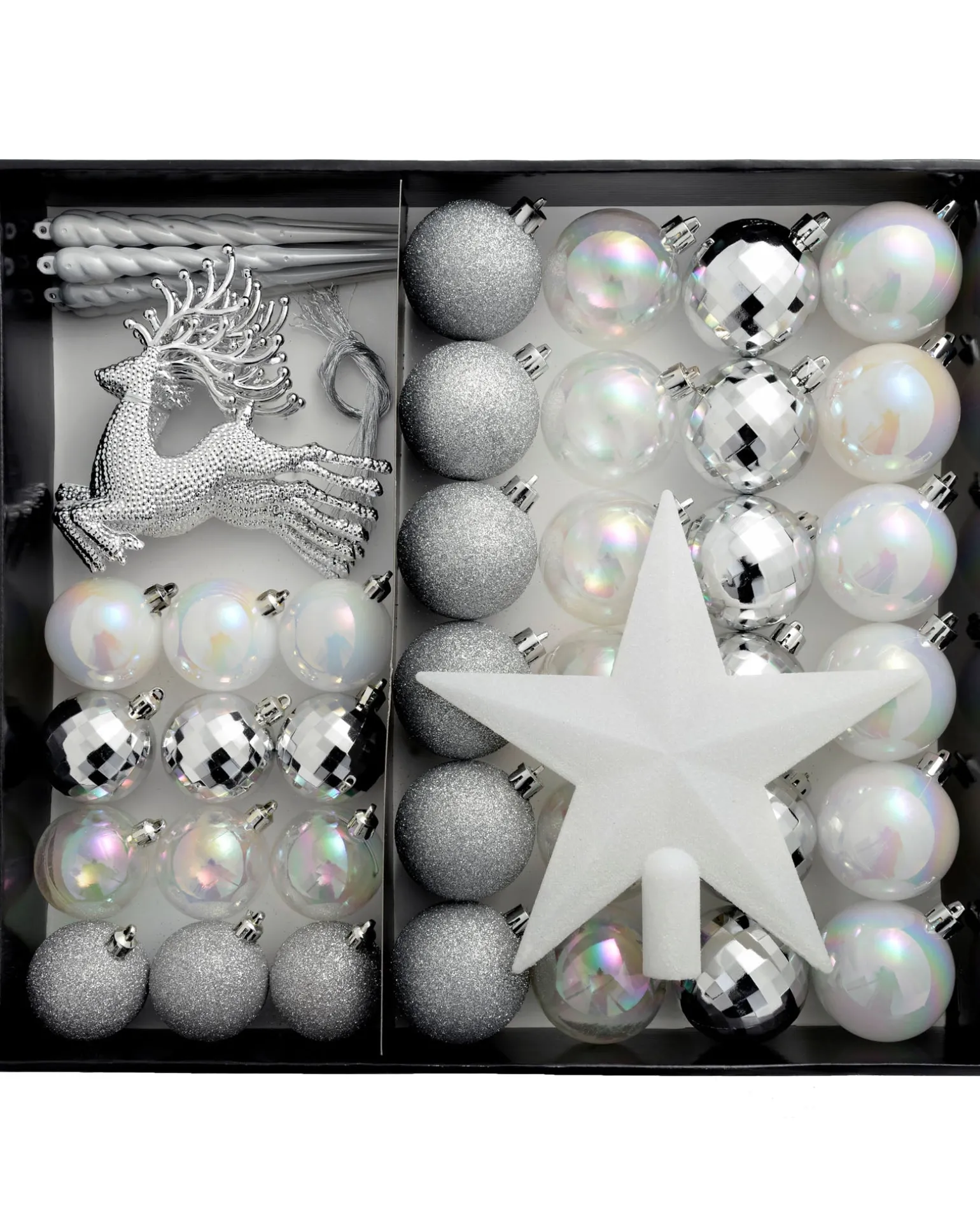 Silver Shatterproof Baubles Set, 50 Pack