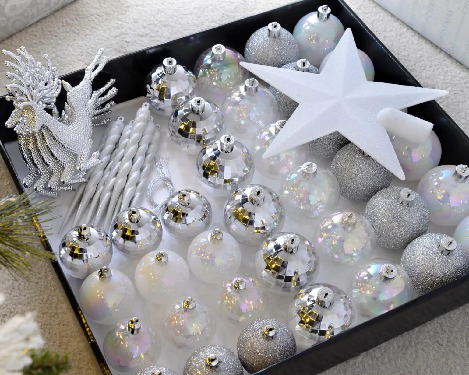 Silver Shatterproof Baubles Set, 50 Pack