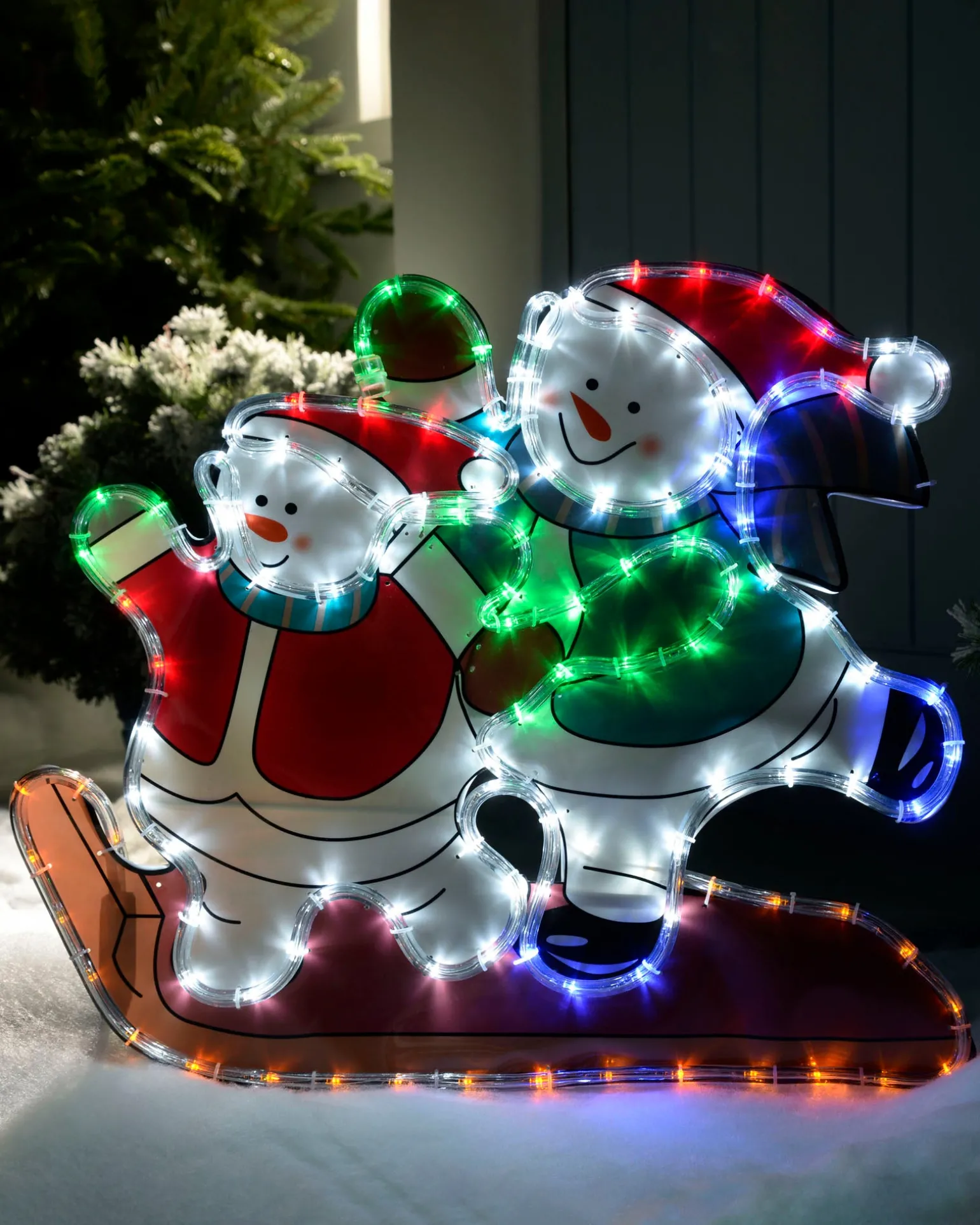 Skating Snowmen Rope Light Silhouette, 52 Cm