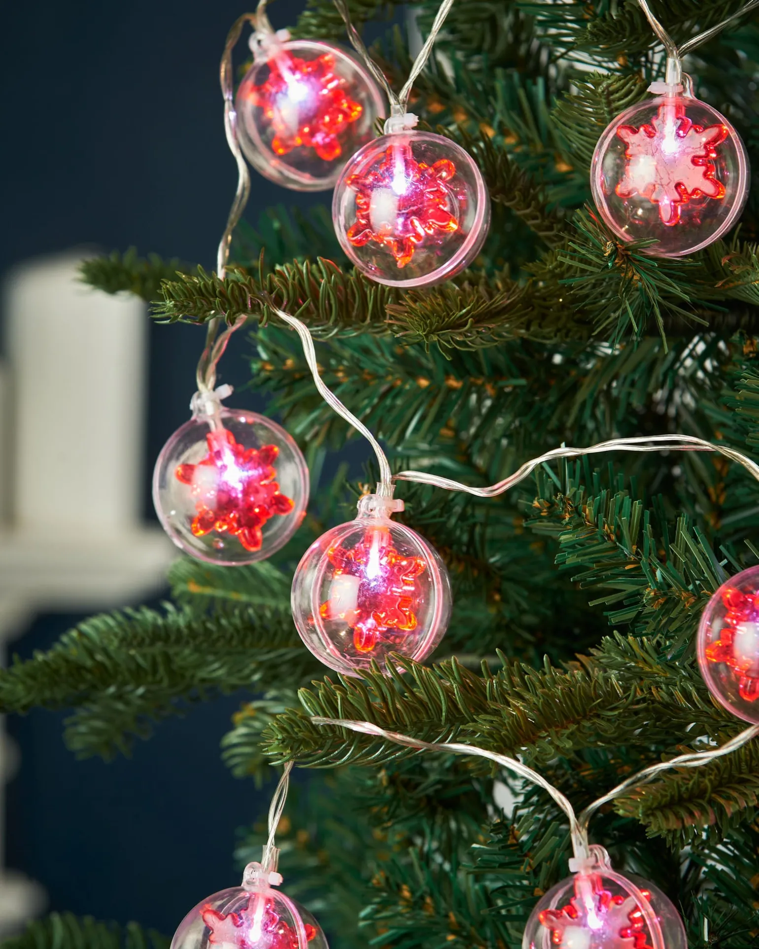 Snowflake Bauble LED Light String, Red, 1.8 M