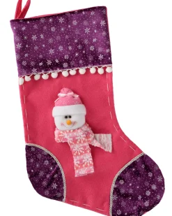Snowman Stocking, Pink/Purple, 48 Cm