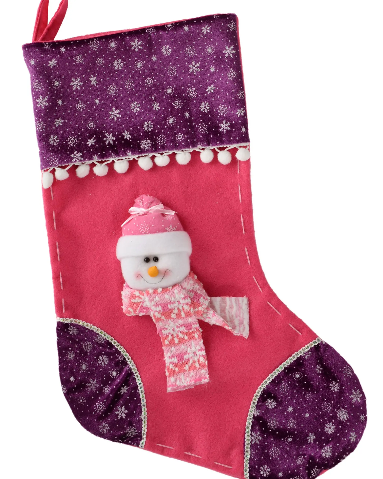 Snowman Stocking, Pink/Purple, 48 Cm