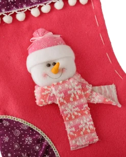 Snowman Stocking, Pink/Purple, 48 Cm
