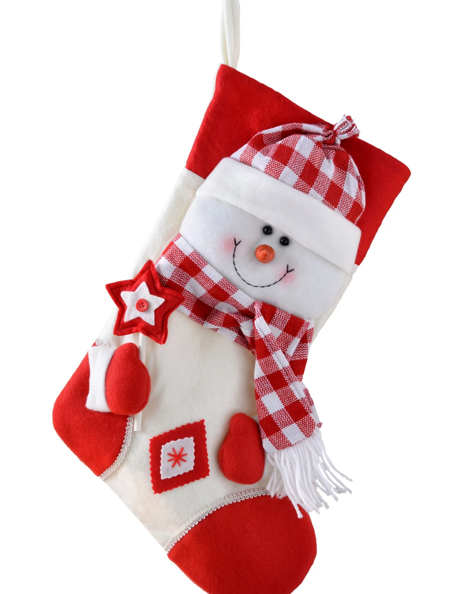 Snowman Stocking, Tartan, 48 Cm