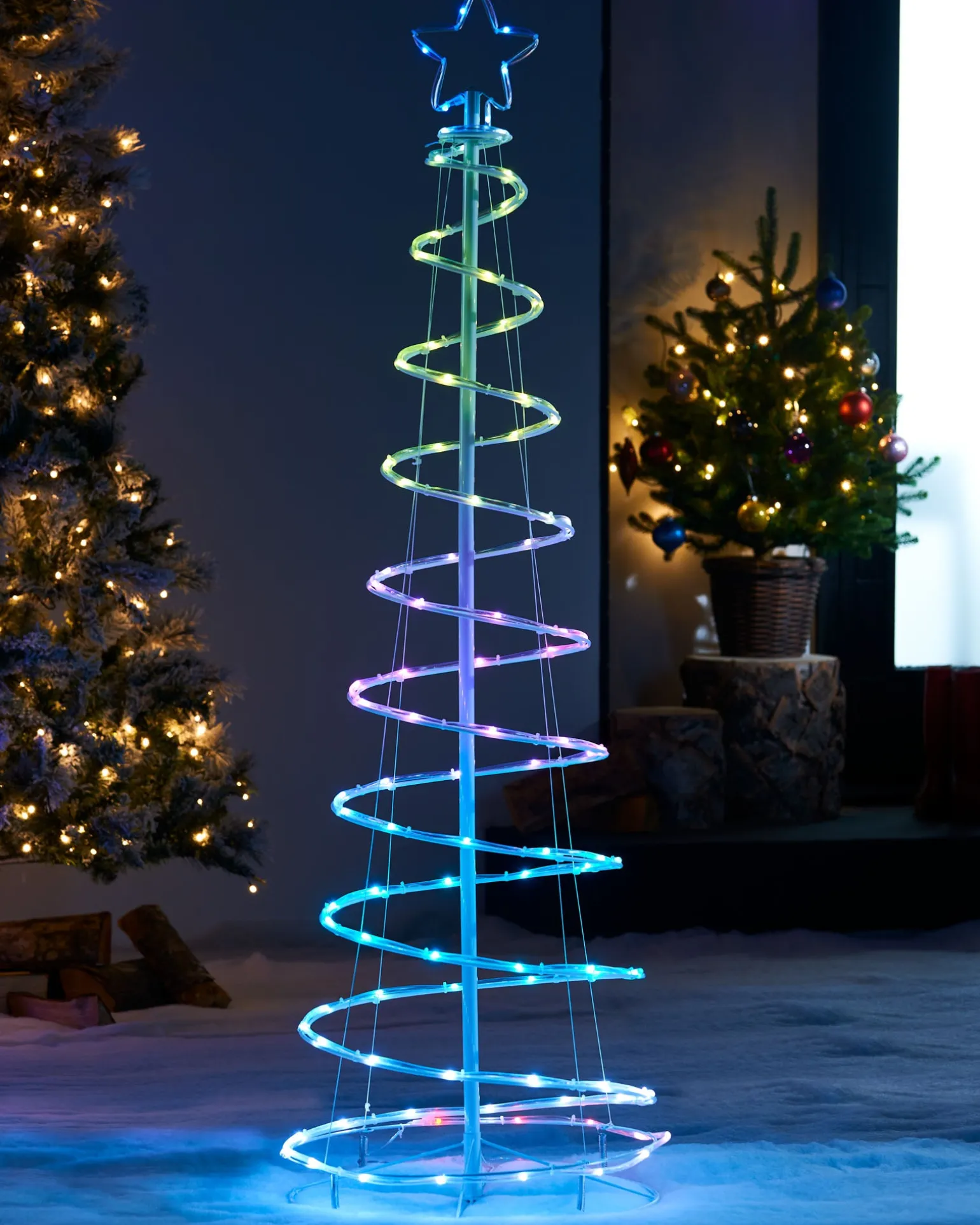 Spiral Rope Light Christmas Tree Silhouette, 5 Ft