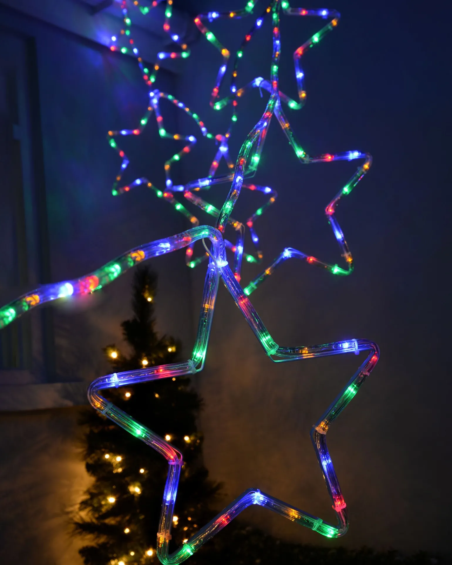 7-Star Motif Rope Light Silhouette, Multi-Colour, 300 Cm