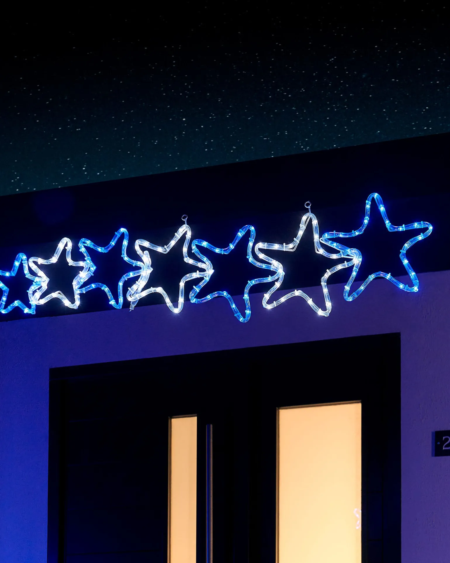 7-Star Motif Rope Light Silhouette, White/Blue, 119 Cm