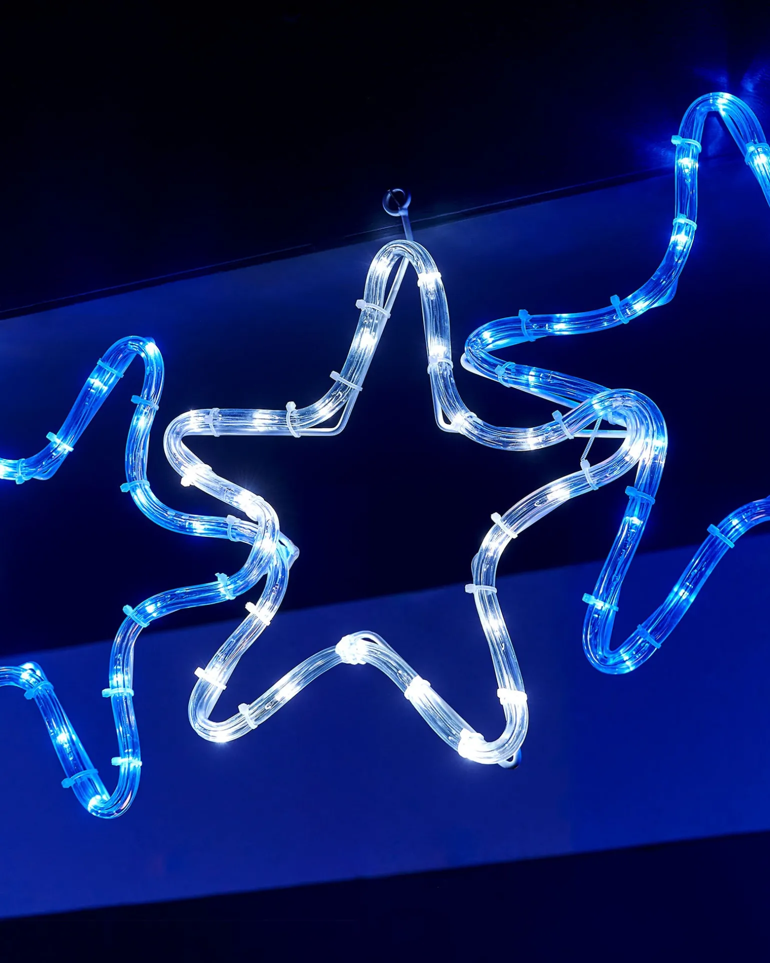 7-Star Motif Rope Light Silhouette, White/Blue, 119 Cm