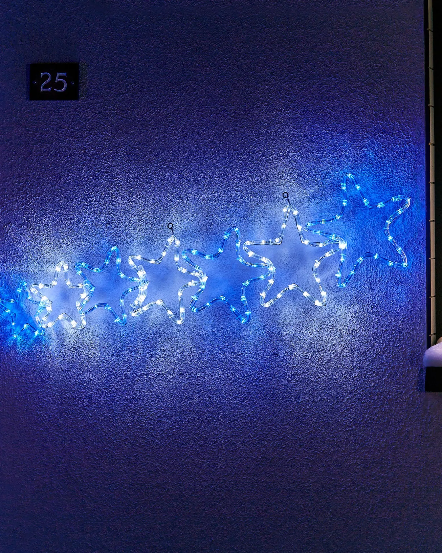 7-Star Motif Rope Light Silhouette, White/Blue, 119 Cm