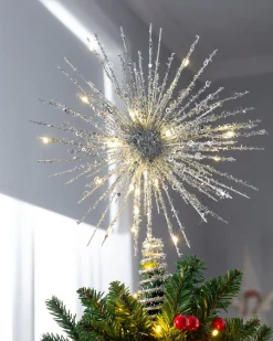 Starburst Christmas Tree Topper, Silver, 32 Cm