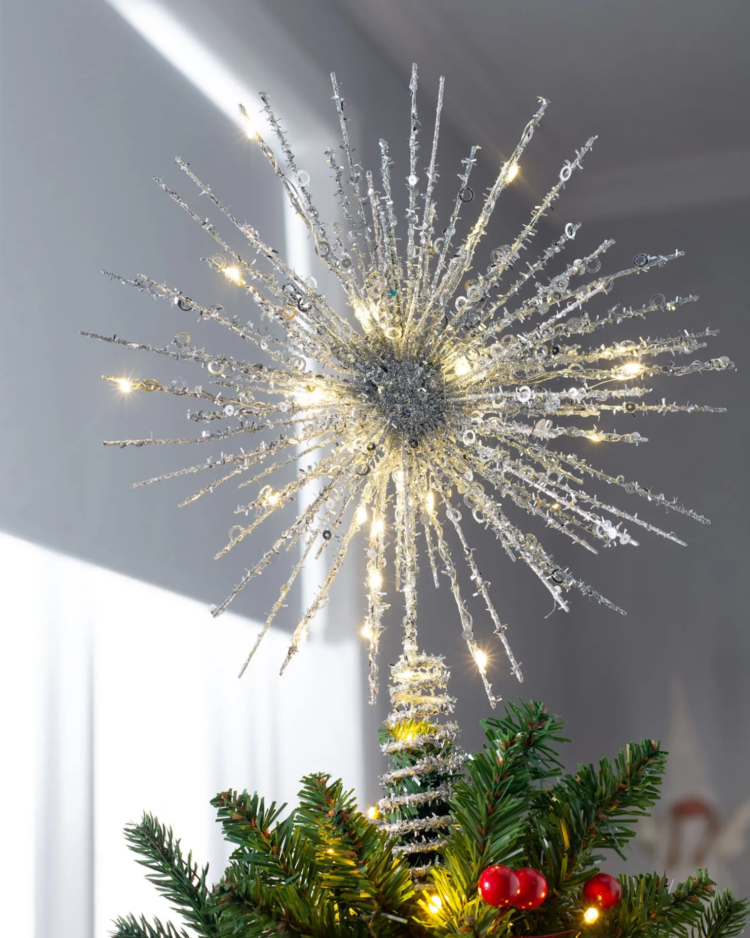 Starburst Christmas Tree Topper, Silver, 32 Cm