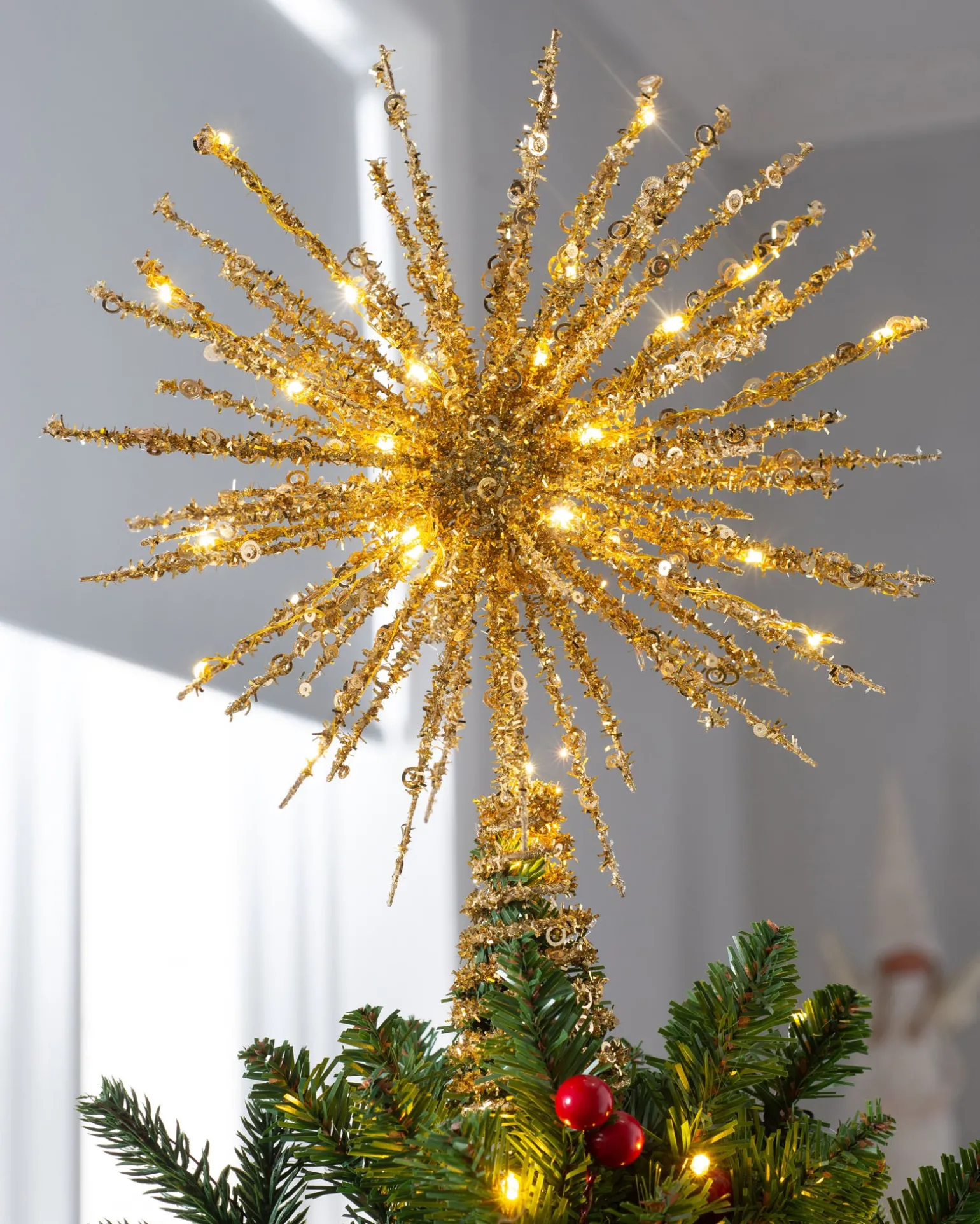 Starburst Christmas Tree Topper, Gold, 32 Cm