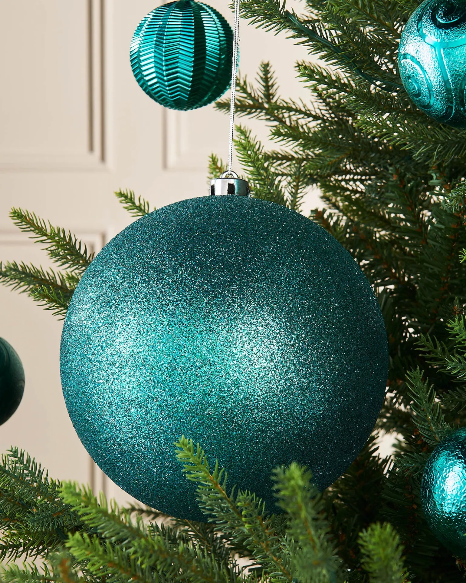 Teal Large Glitter Shatterproof Bauble, 20 Cm
