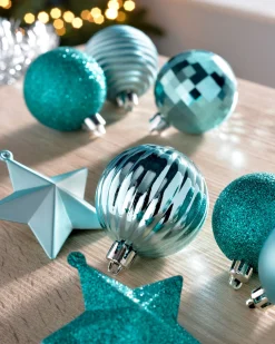 Teal Shatterproof Baubles Set, 42 Pack