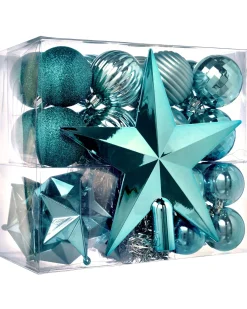 Teal Shatterproof Baubles Set, 42 Pack
