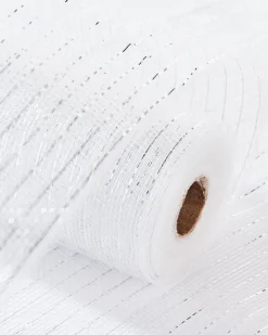Transparent Mesh With Thin Striped Silver Foil, 9 M