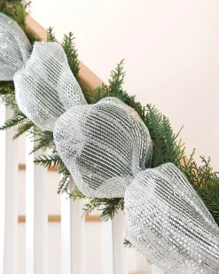 Transparent Mesh With Thick Striped Silver Foil, 9 M
