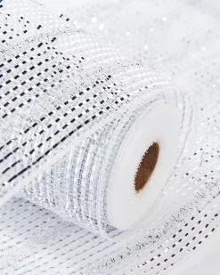 Transparent Mesh With Thick Striped Silver Foil, 9 M