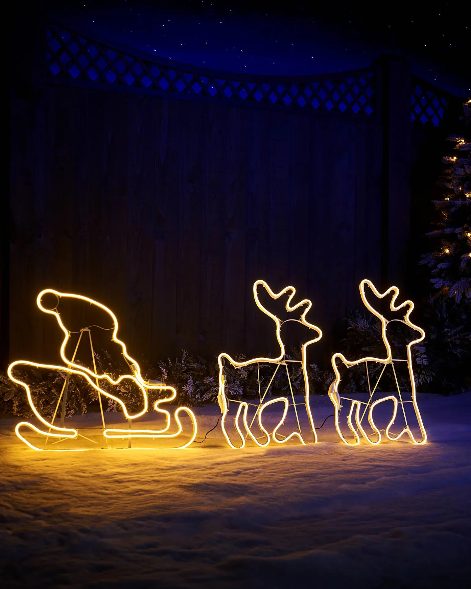 Twin Reindeers With Santa Sleigh Neon Rope Light Silhouette, 2.6 M