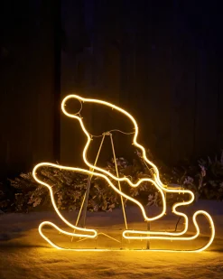 Twin Reindeers With Santa Sleigh Neon Rope Light Silhouette, 2.6 M