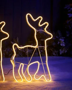 Twin Reindeers With Santa Sleigh Neon Rope Light Silhouette, 2.6 M