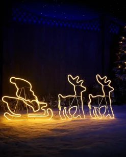 Twin Reindeers With Santa Sleigh Neon Rope Light Silhouette, 2.6 M